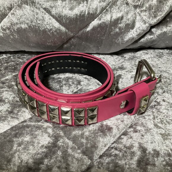 Hot Topic Hot Pink Silver Studded Belt Size 32 Punk Retro - Picture 2 of 7